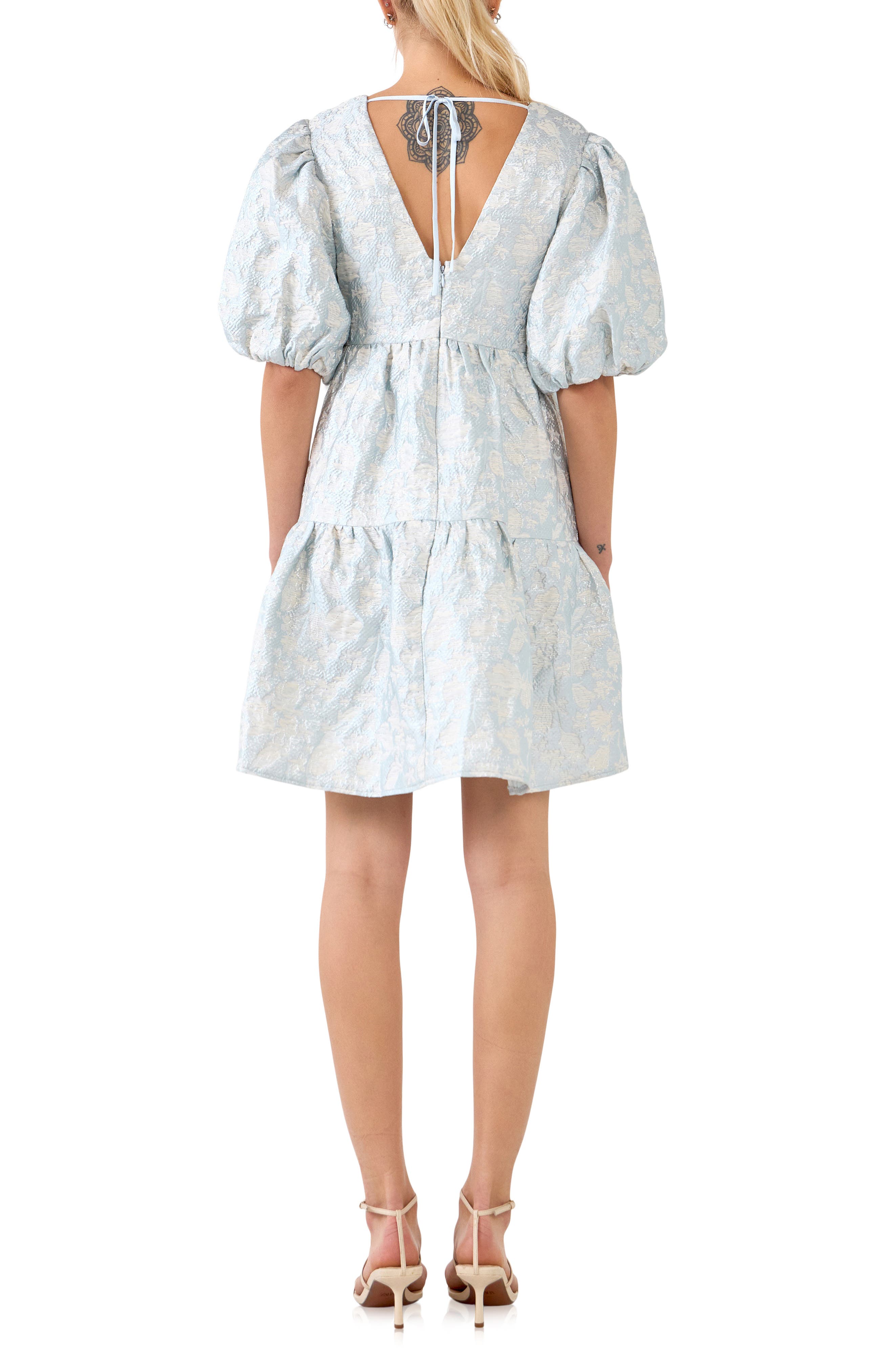 Floral Jacquard Puff Sleeve Dress - image 2