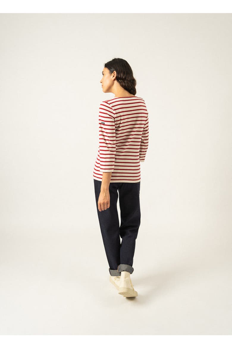 GALATHEE II - ¾ Sleeve Breton Striped Top, Alternate, color, ecru/maroon