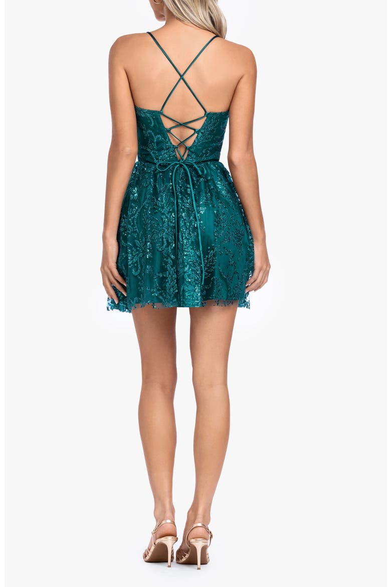 Sequin Corset Fit & Flare Cocktail Minidress, Alternate, color, TEAL