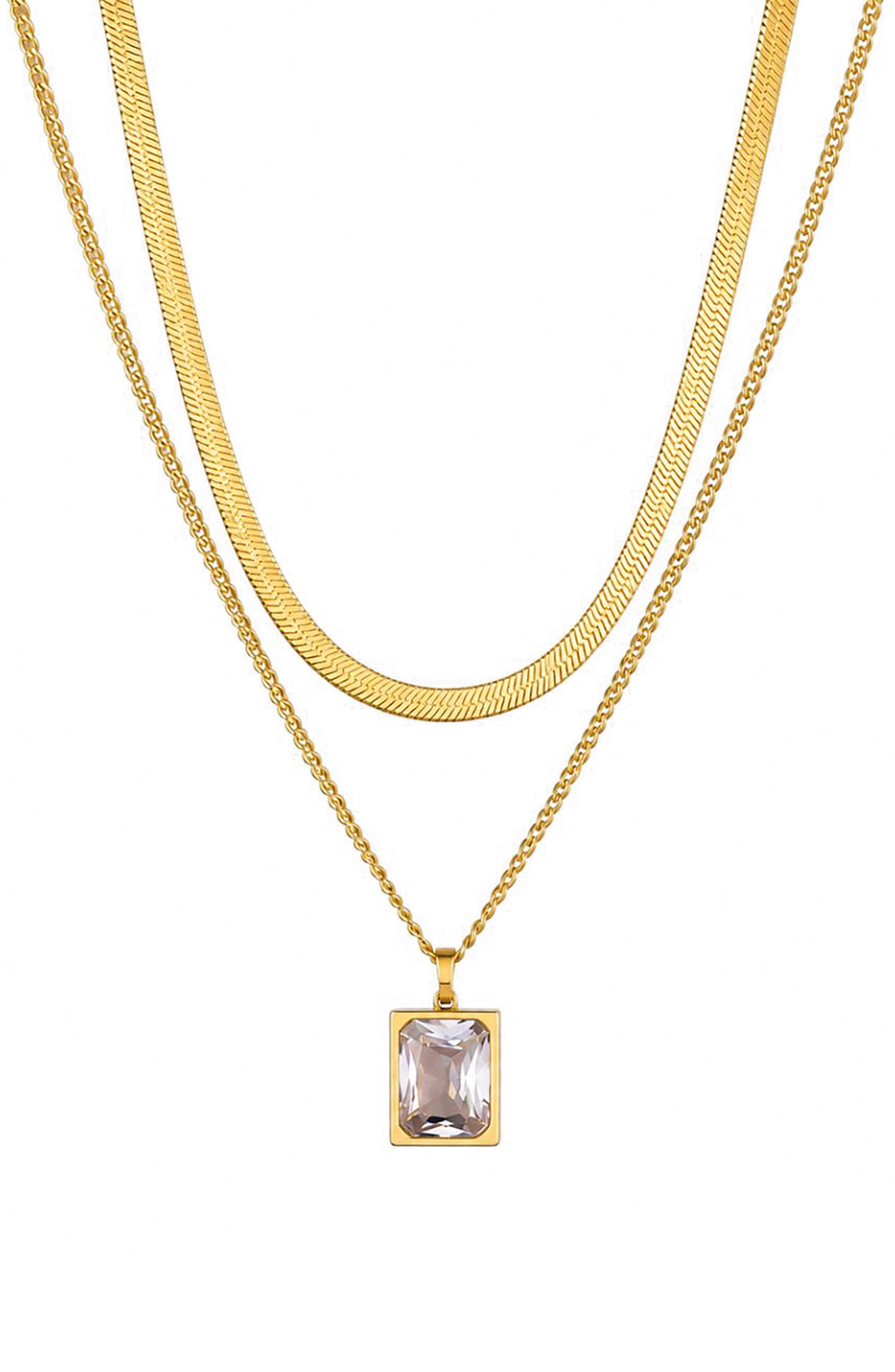 Layered Crystal Pendant Necklace