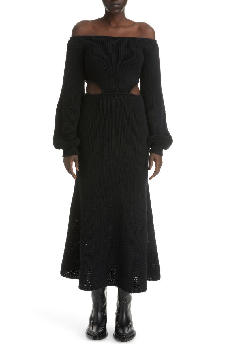 Chloé Cutout Off the Shoulder Wool & Cashmere Midi Dress, Main, color, 