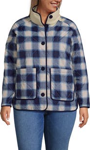 Lands' End Plus Size High Pile Fleece Reversible Mixed Media Long Jacket
