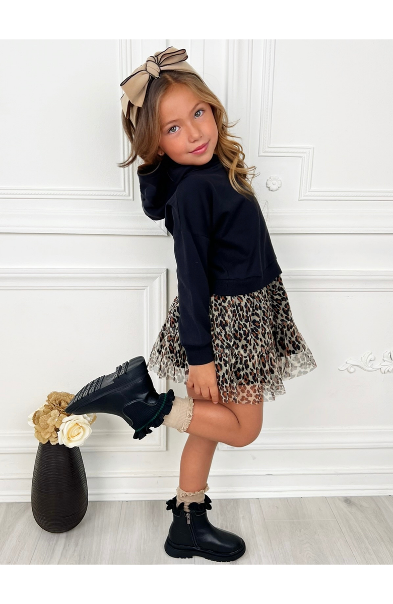 Mia Belle Girls Wild & Cozy Cheetah Hooded Tutu Dress, Alternate, color, Black