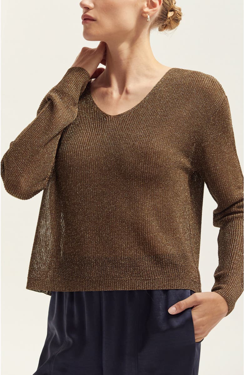CRESCENT Lurex Sweater Top, Main, color, Espresso