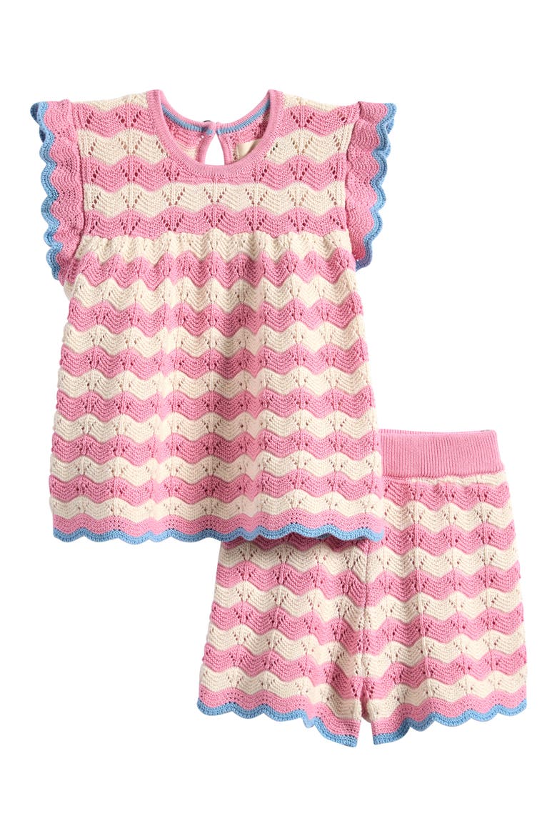 Cotton Pointelle Top & Shorts Set, Main, color, PINK WAVE
