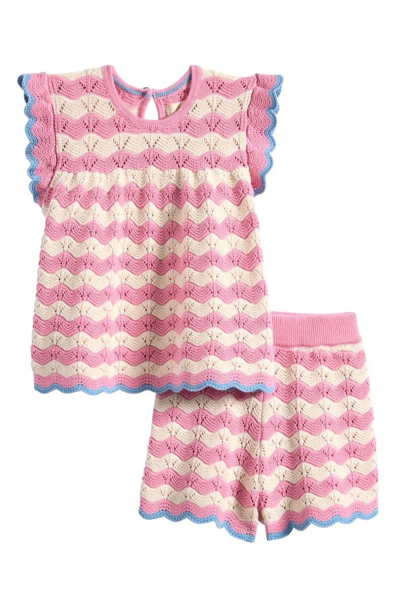 Boden Cotton Pointelle Top & Shorts Set, Main, color, Pink Wave