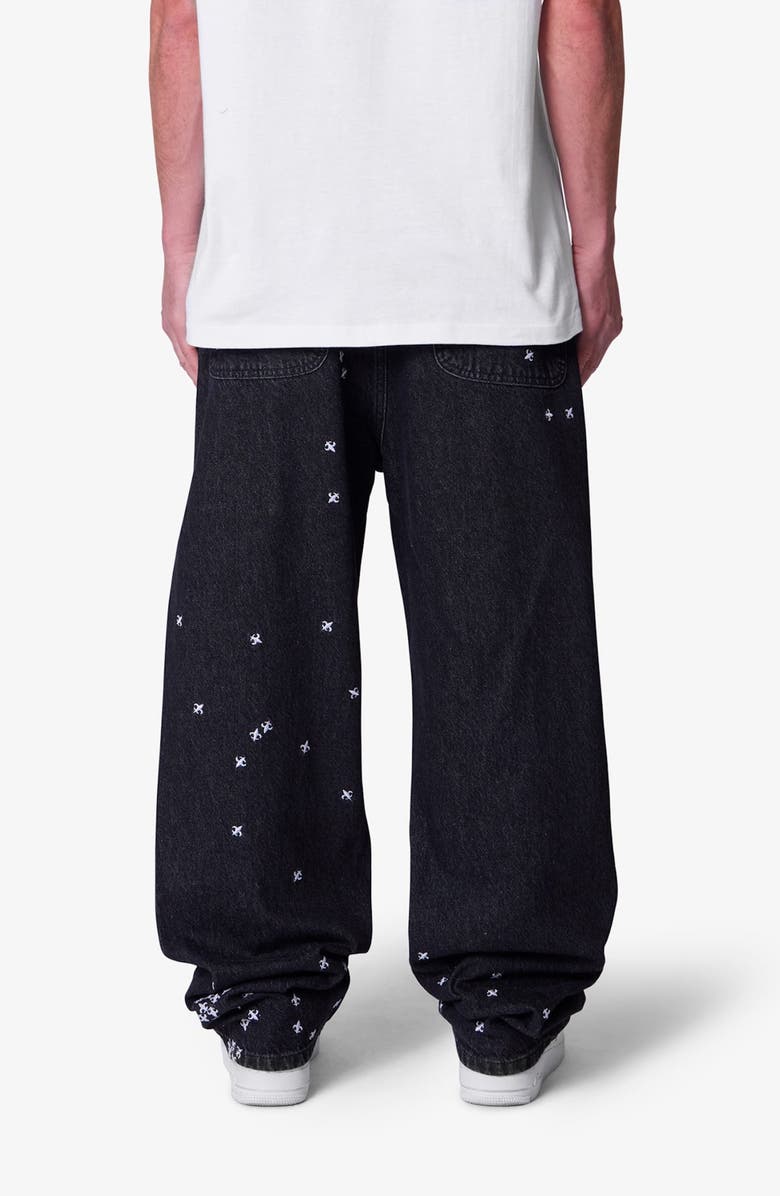 mnml Embroidered Fleurs de Lis Ultra Baggy Jeans, Alternate, color, Black