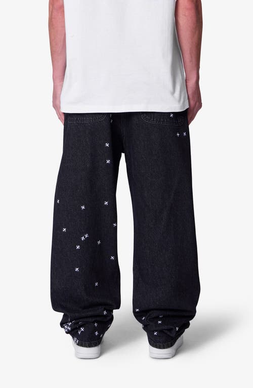 Mnml Embroidered Fleurs De Lis Ultra Baggy Jeans In Black