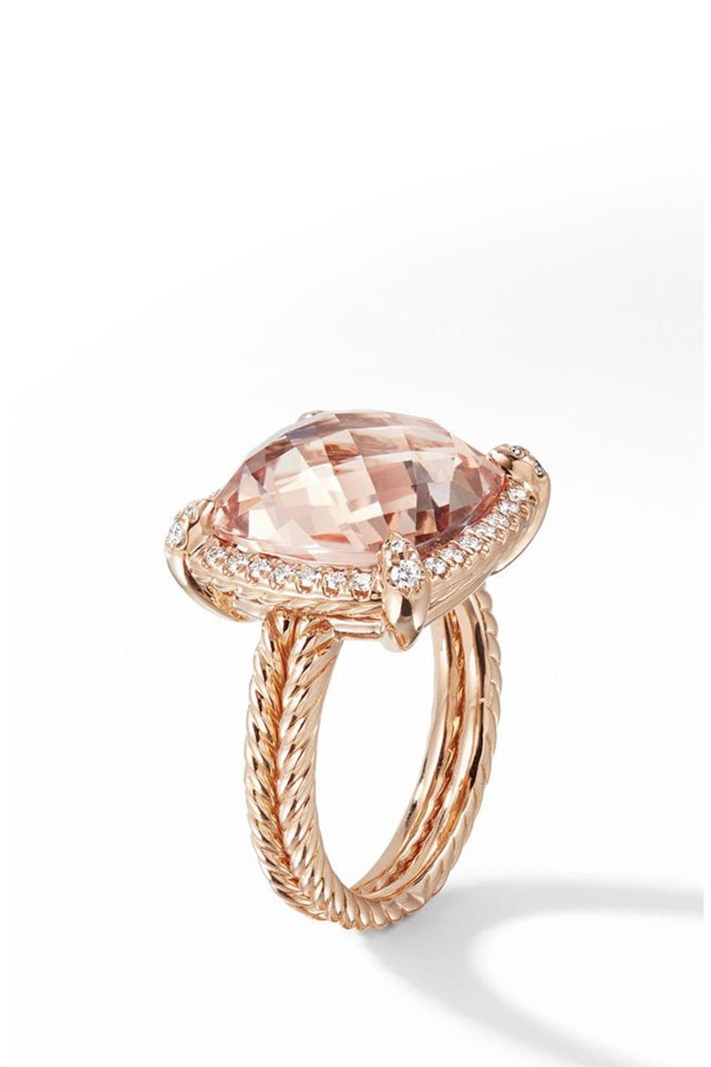 Chatelaine Pavé Bezel Ring in 18K Rose Gold with Morganite, Alternate, color, ROSE GOLD/ DIAMOND/ MORGANITE