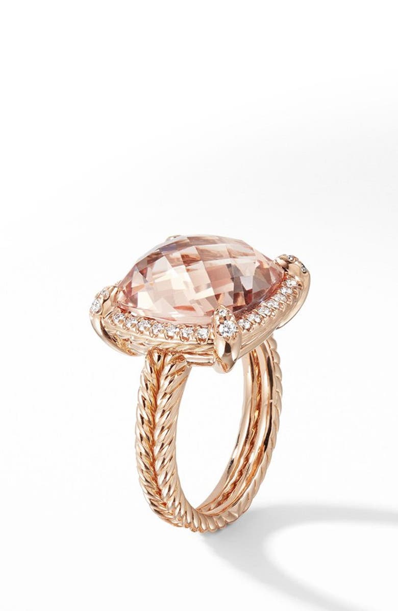 David Yurman Chatelaine Pavé Bezel Ring in 18K Rose Gold with Morganite, Alternate, color, 