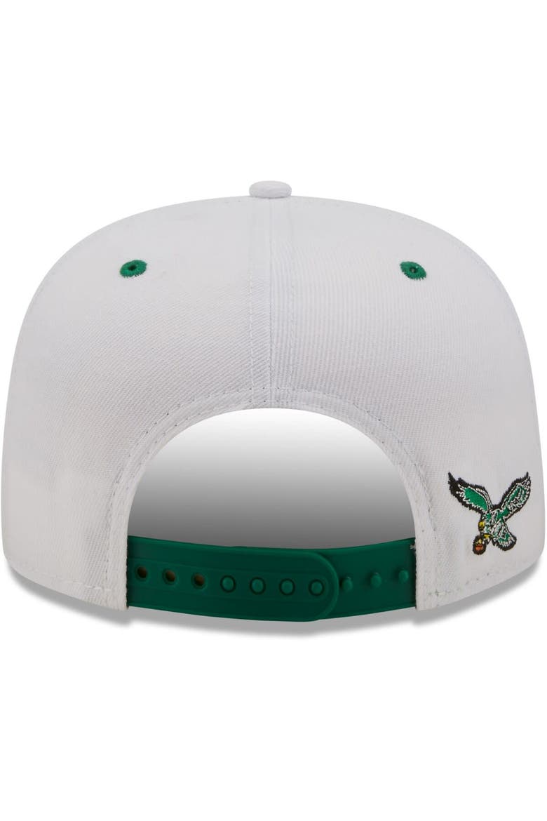 Men's New Era White/Kelly Green Philadelphia Eagles Sparky Original 9FIFTY Snapback Hat, Alternate, color, White