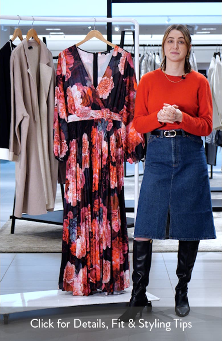 Floral Long Sleeve Pleated Maxi Dress, sales video thumbnail