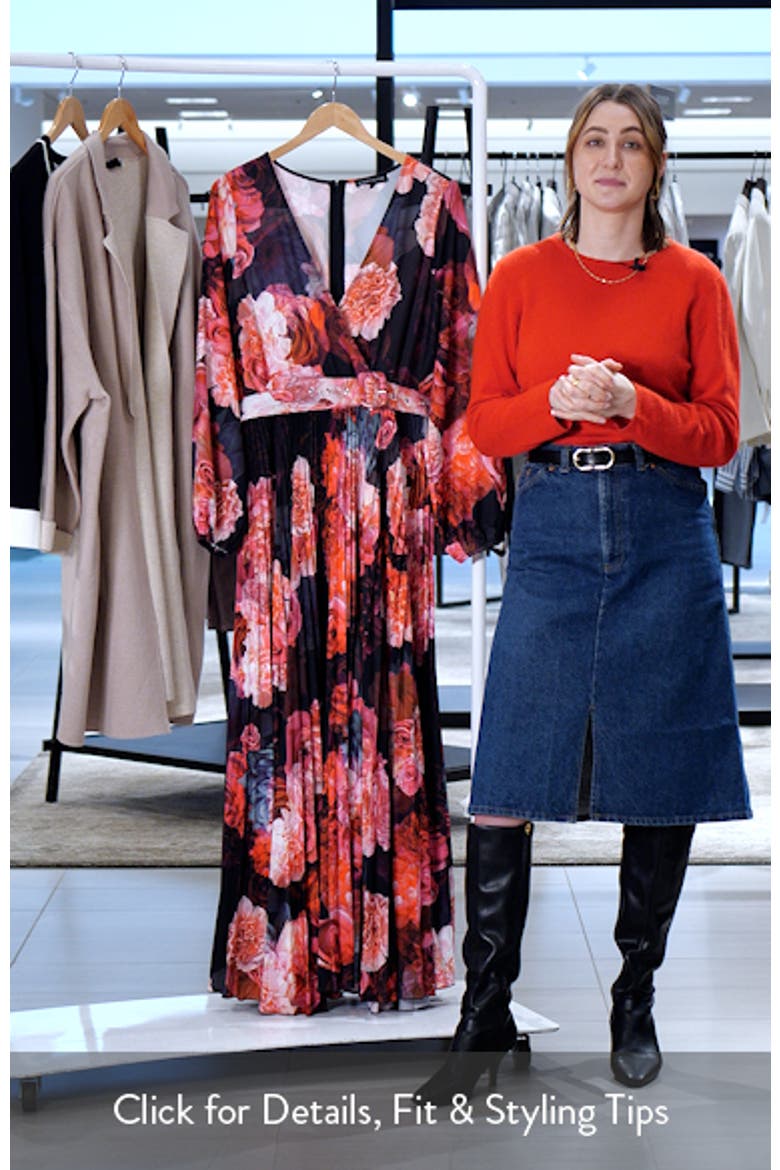 Floral Long Sleeve Pleated Maxi Dress video