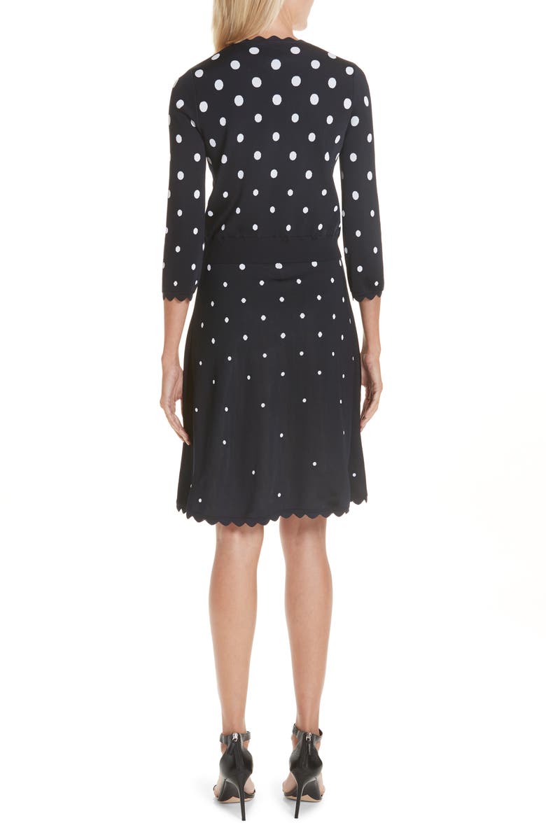 Oscar de la Renta Scallop Edge Polka Dot Cardigan, Alternate, color, 