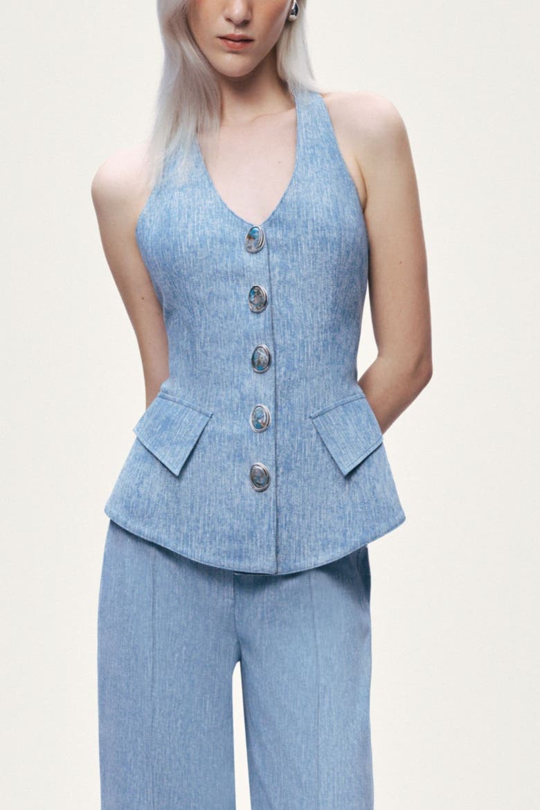 Embellished Halter Neck Bustier Top, Alternate, color, Blue