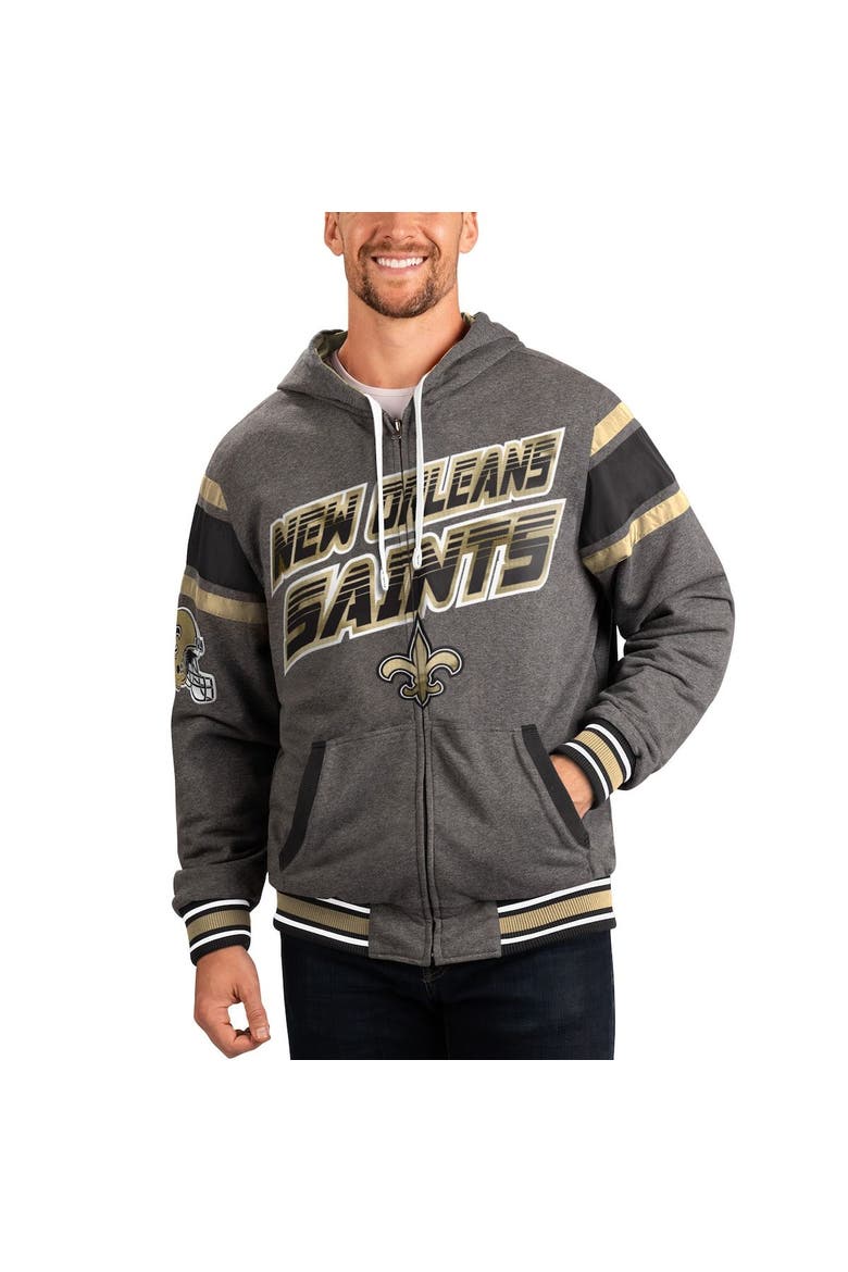 Men's G-III Sports by Carl Banks Gray/Black New Orleans Saints Extreme Full Back Reversible Hoodie Full-Zip Jacket, Main, color, Gray