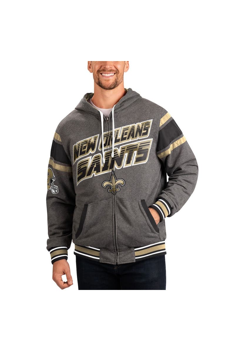 G-III SPORTS BY CARL BANKS Men's G-III Sports by Carl Banks Gray/Black New Orleans Saints Extreme Full Back Reversible Hoodie Full-Zip Jacket, Main, color, Black