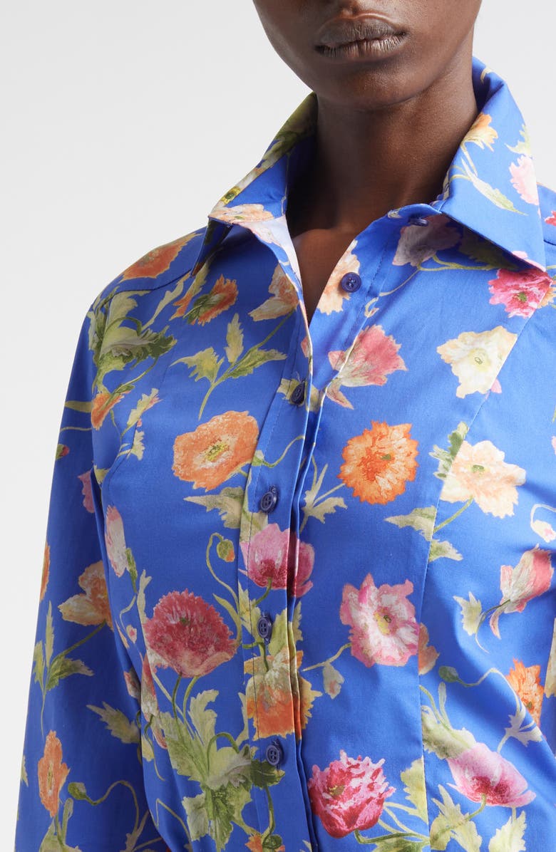 Carolina Herrera Poppy Print Button-Up Shirt, Alternate, color, Bluebell Multi