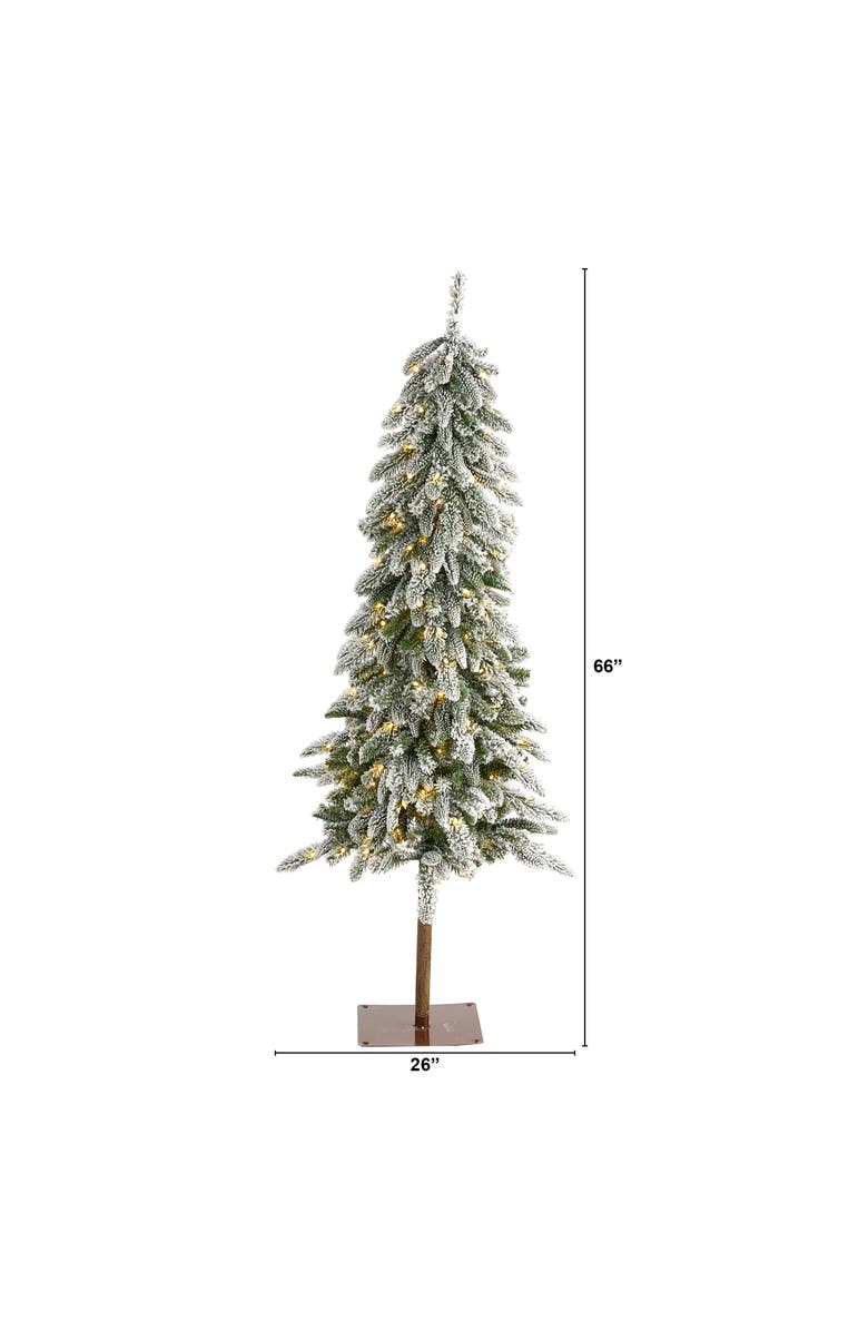 NEARLY NATURAL 5.5-ft Flocked Washington Alpine Christmas Artificial Tree with 150 White Warm LED Lights and 377 Bendable Branches, Alternate, color, Green