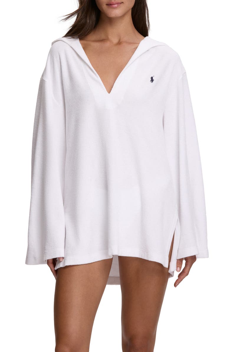 Polo Ralph Lauren Hooded Organic Cotton Terry Cover-Up Tunic, Main, color, White
