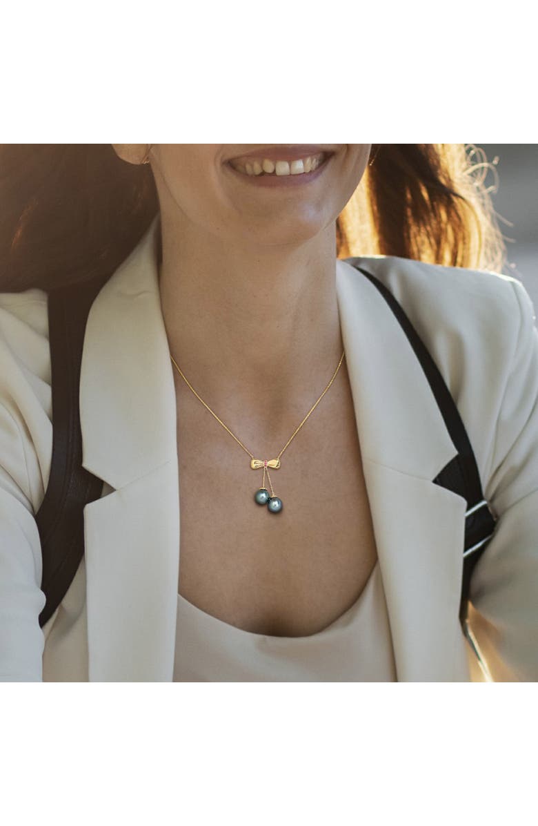 Julianna B. Tahitian Pearl 
Gem Bow Drop Necklace 10k, Alternate, color, Ruby