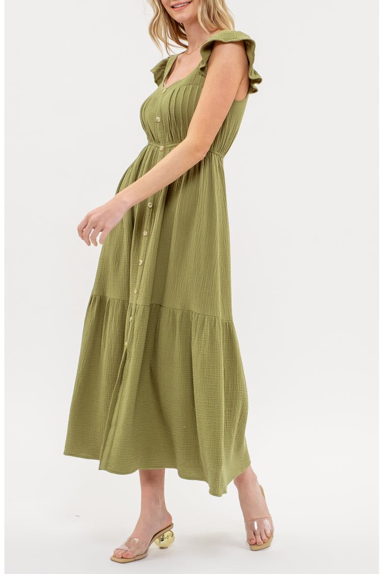Flutter Sleeve Button Front Dress, Alternate, color, DUSTY OLIVE