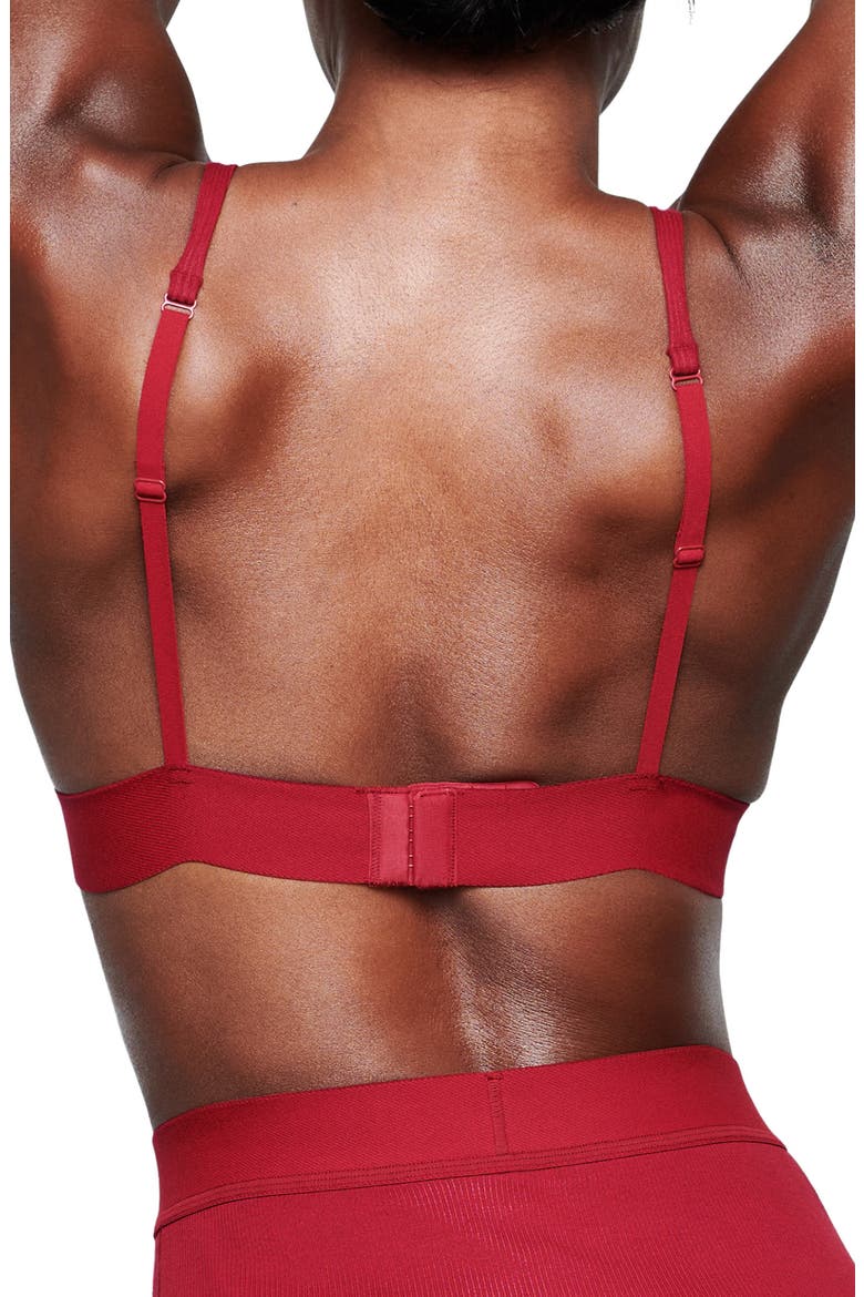 Stretch Cotton Rib Plunge Bralette, Alternate, color, BRICK