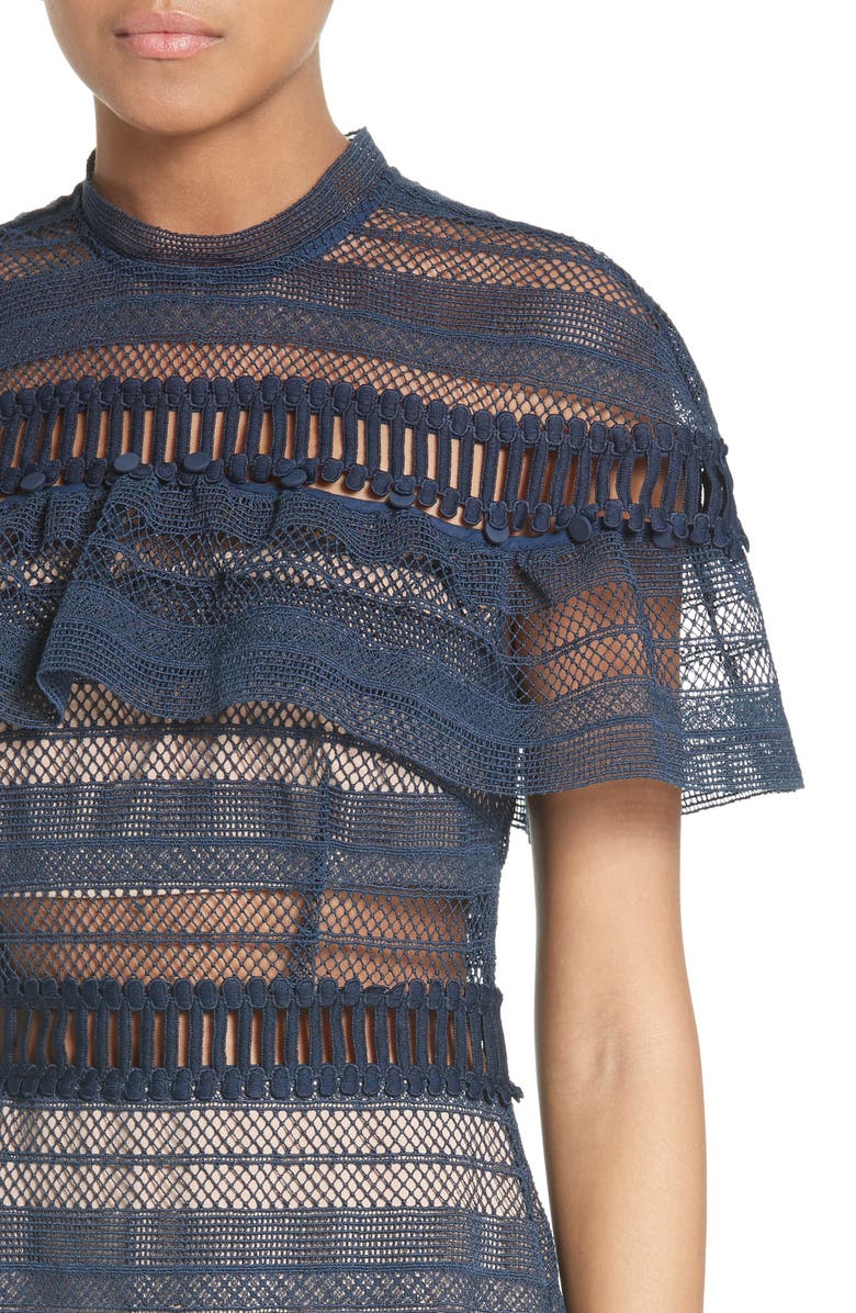 Self-Portrait Ruffle Sleeve Lace Midi Dress, Alternate, color, 