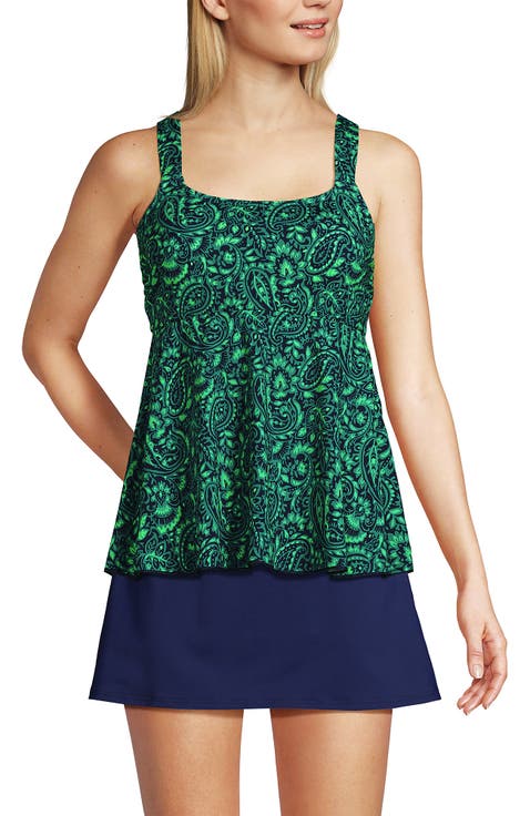 D-Cup Flutter Scoop Neck Tankini Top Comfort Adjustable Straps