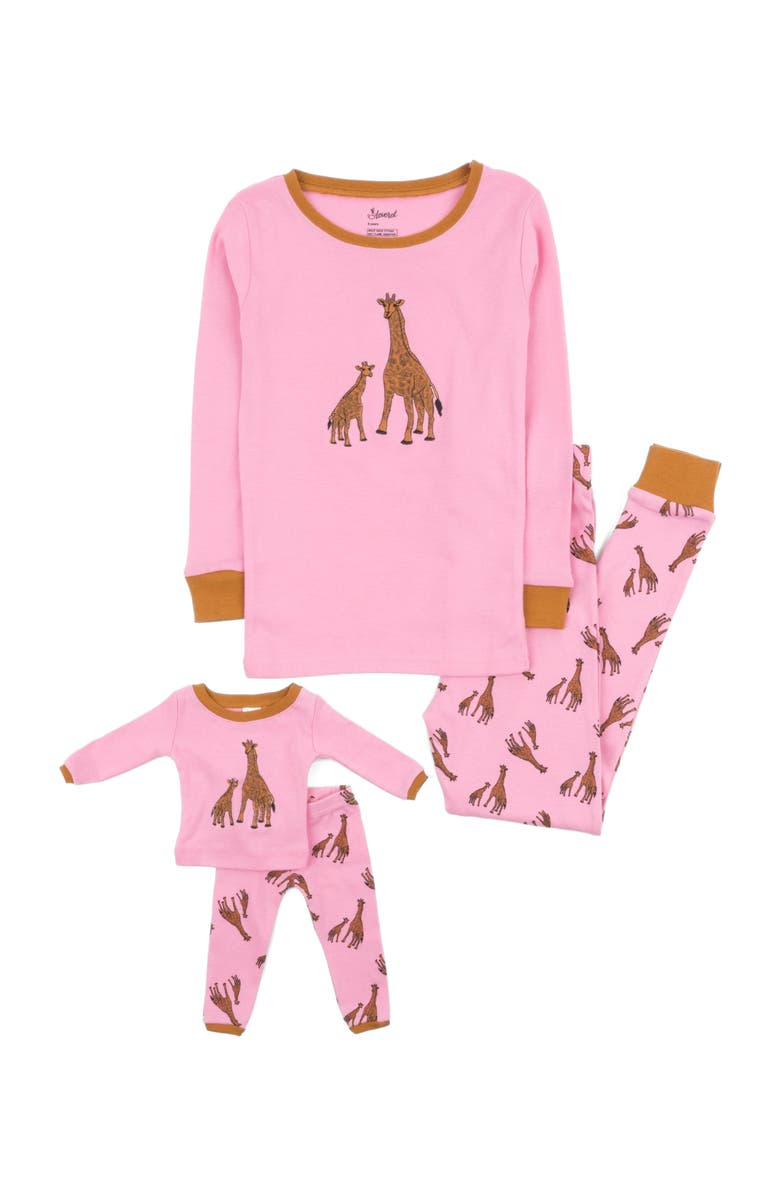 Leveret Girls Matching Doll Printed Cotton Pajamas, Animal & Seasonal Prints, Main, color, Giraffe