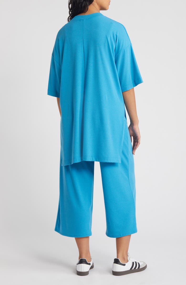 Dressed in Lala Lex Rib Oversize T-Shirt & High Waist Crop Pants, Alternate, color, Maui Blue