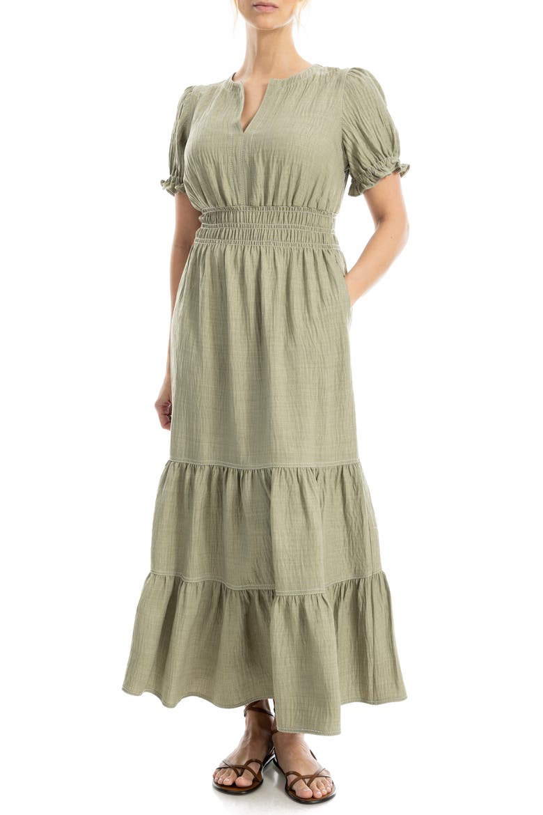 Tiered Crepe Maxi Dress, Alternate, color, GREY/ SAGE