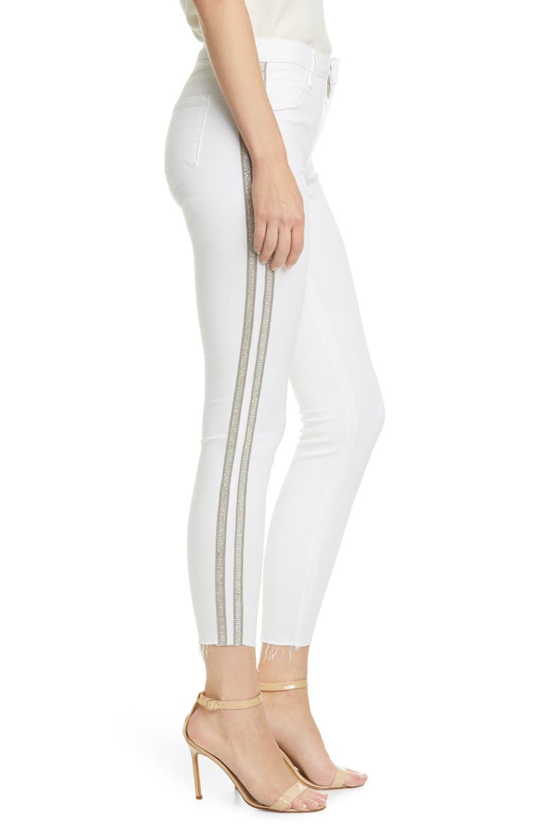 Margot Crystal Side Stripe High Waist Skinny Jeans, Alternate, color, BLANC