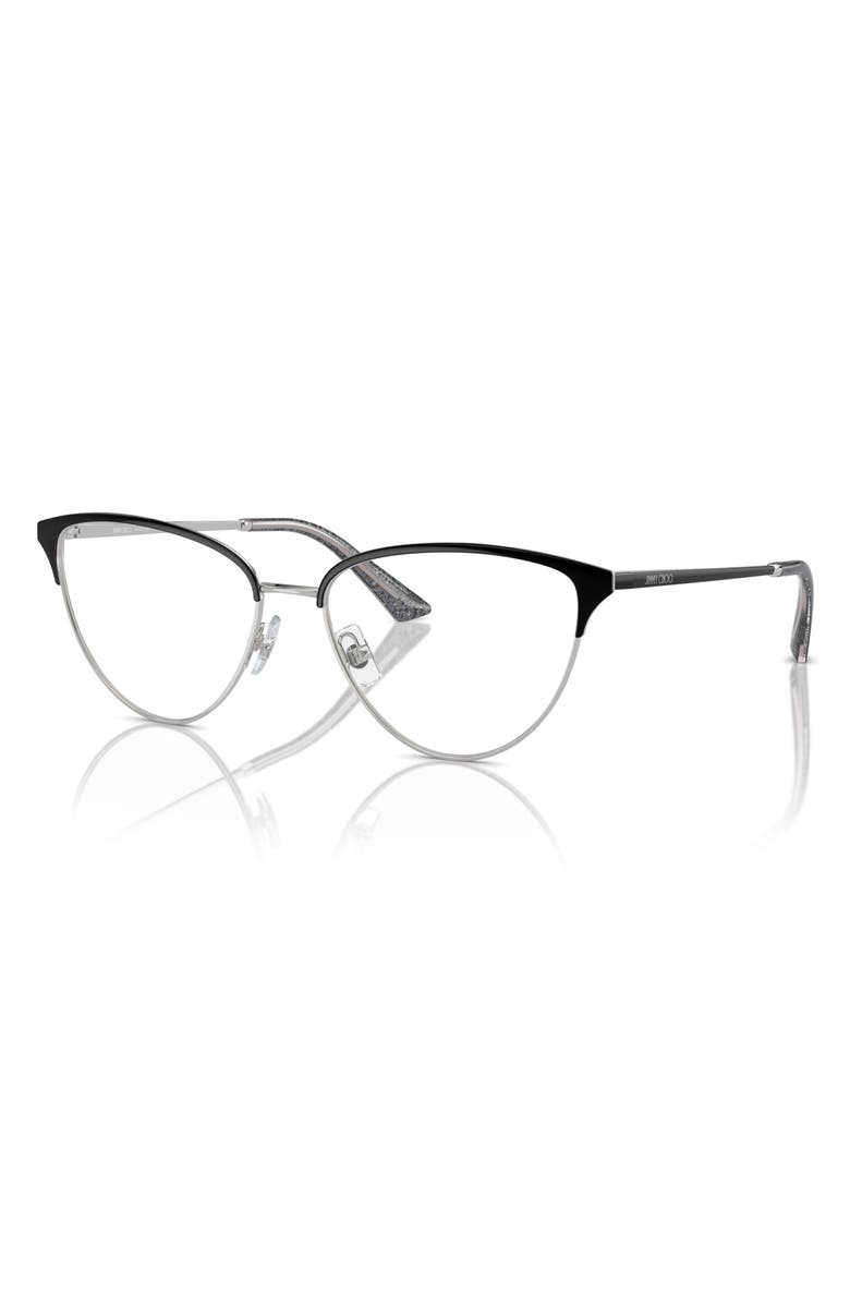 Jimmy Choo 55mm Cat Eye Optical Glasses, Alternate, color, Silver/ Black / Demo Lens