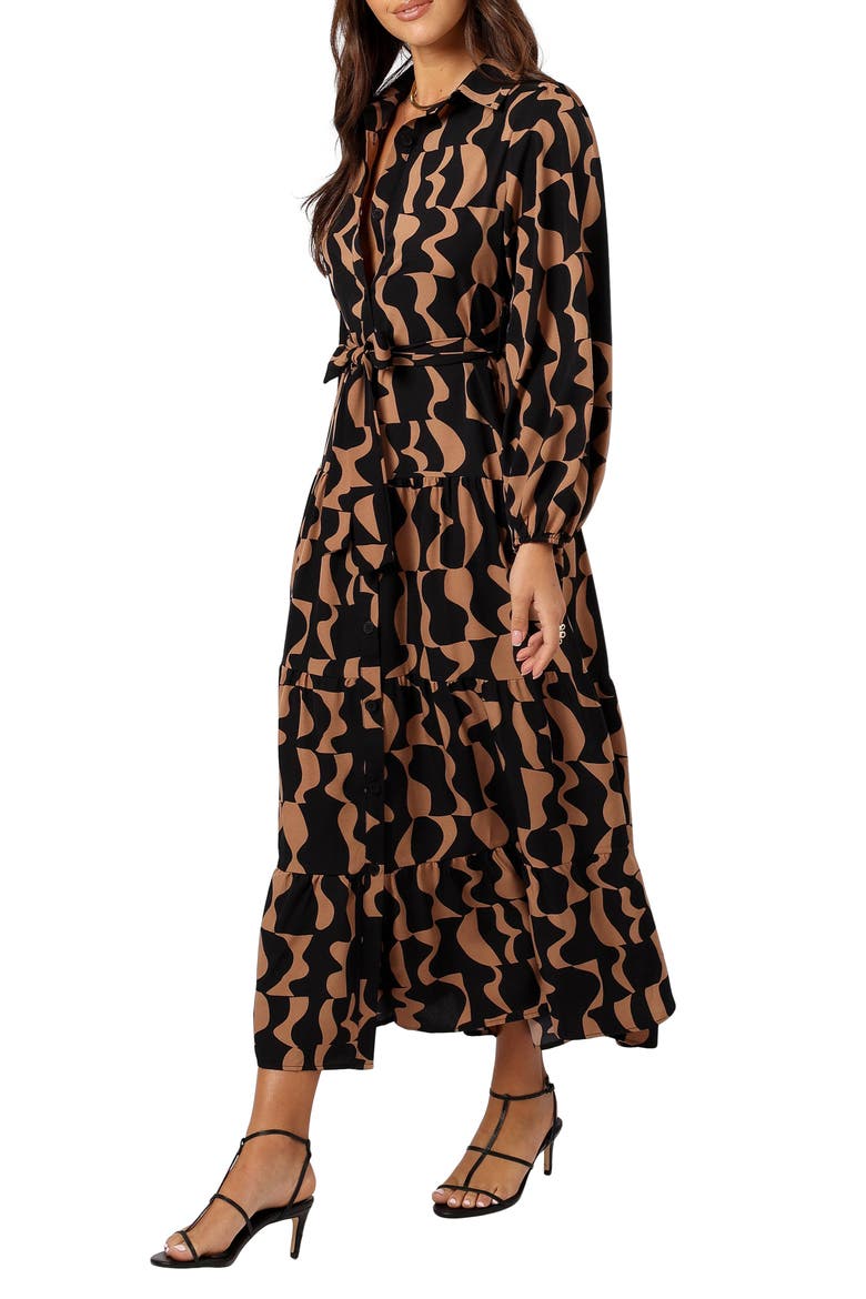 Lincoln Tie Waist Long Sleeve Maxi Dress, Alternate, color, BLACK/ BEIGE