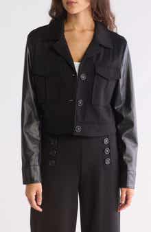 Ellen Tracy Faux Leather Trim Bomber Jacket