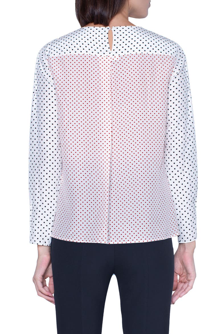 Dot Ruffle Silk Top, Alternate, color, CREAM/ BLACK/ LUMINOUS RED
