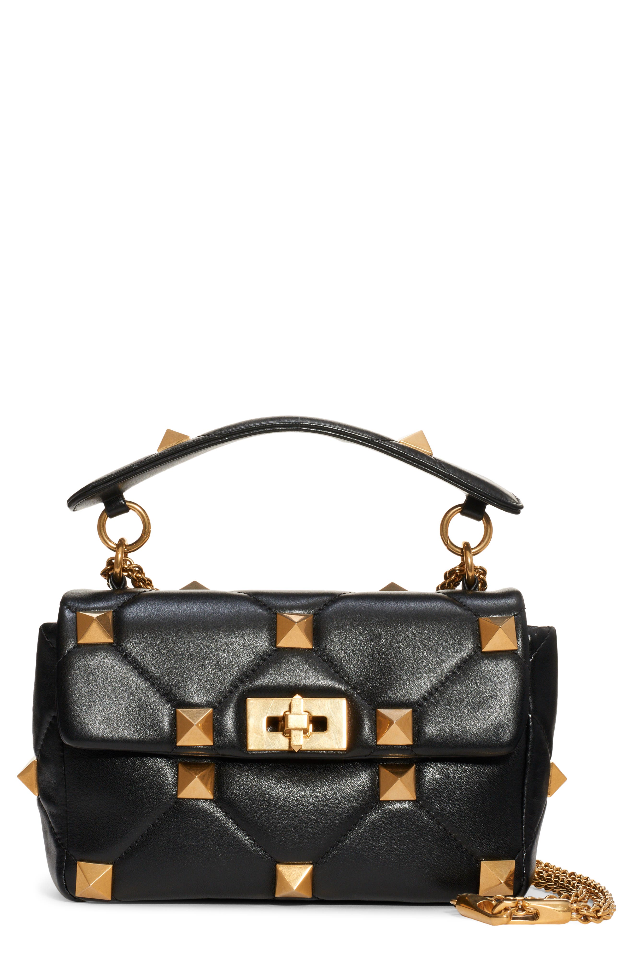Valentino Garavani Medium Roman Stud Matelassé Leather Shoulder Bag, Main, color, 