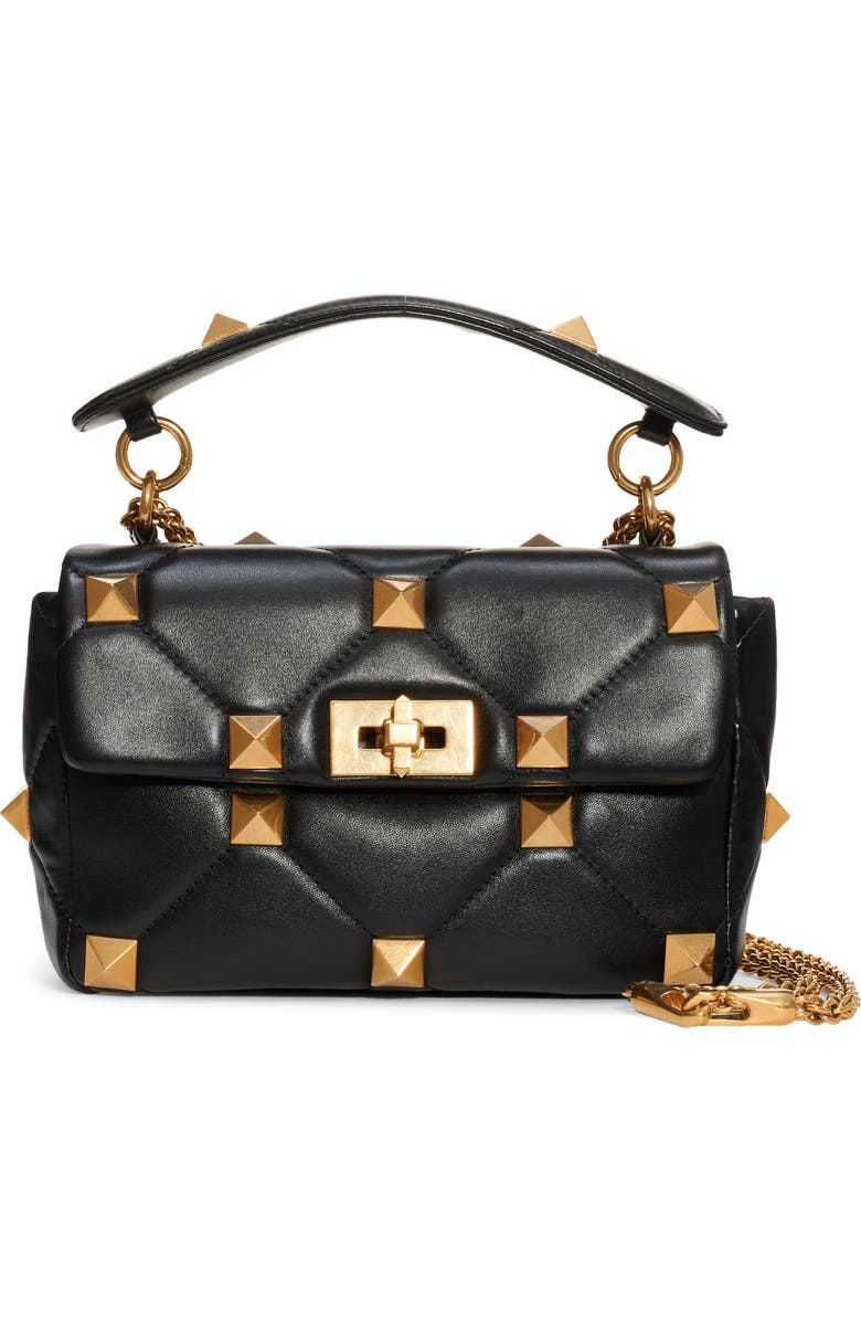 Valentino Garavani Medium Roman Stud Matelassé Leather Shoulder Bag, Main, color,