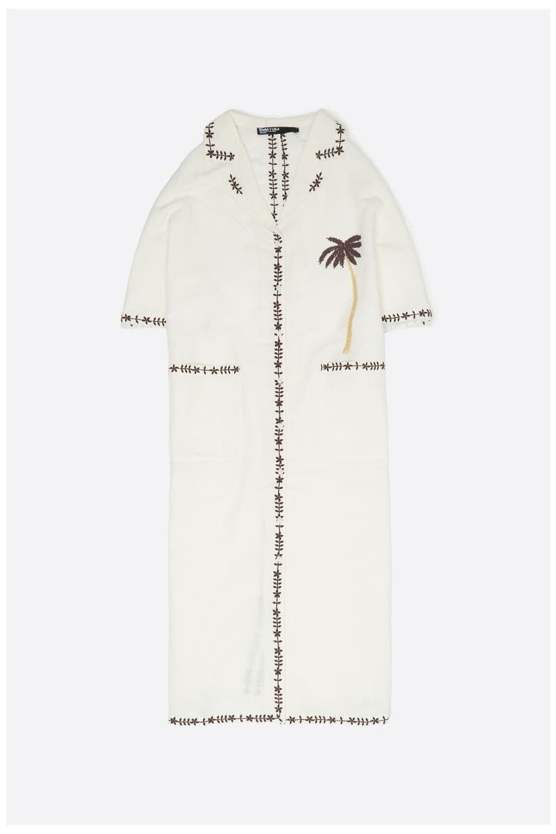 Linen Palm Tree Shirt Dress, Alternate, color, IVORY