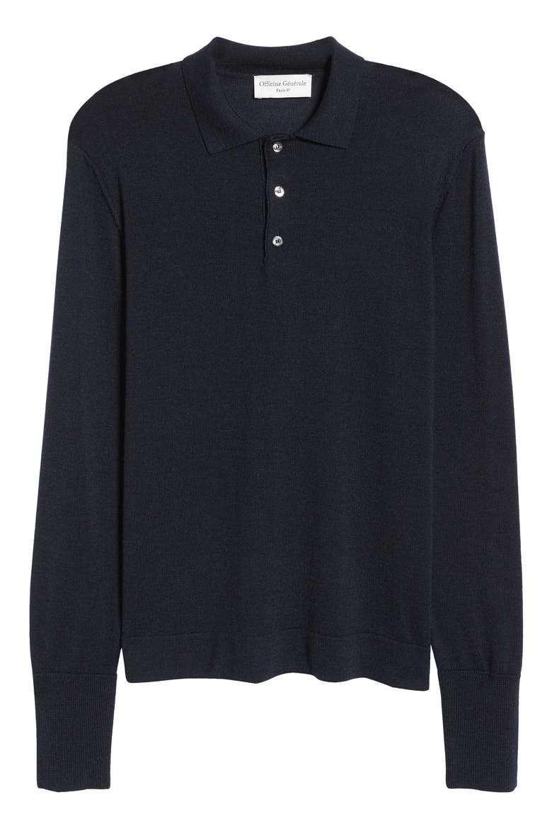 Brutus Long Sleeve Wool & Lyocell Polo, Alternate, color, NAVY