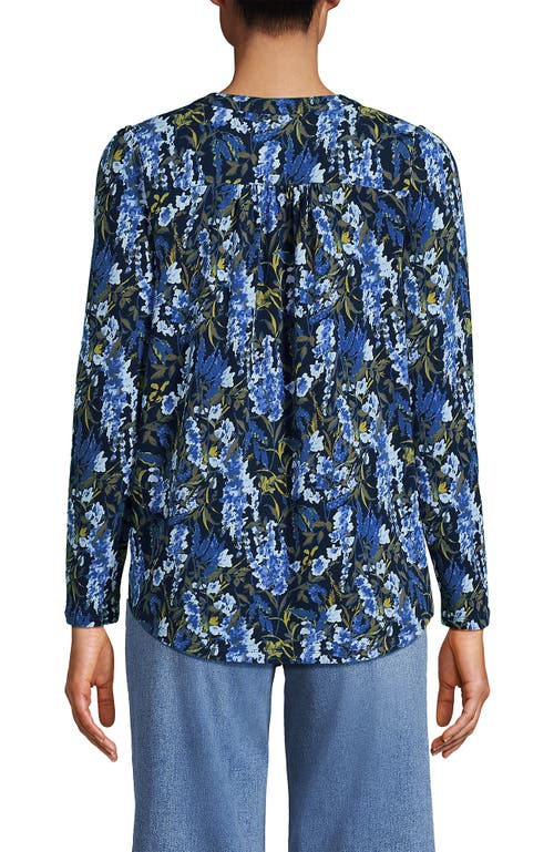 Lands' End Long Sleeve Lightweight Jersey Notch Neck Tunic Top In Blue