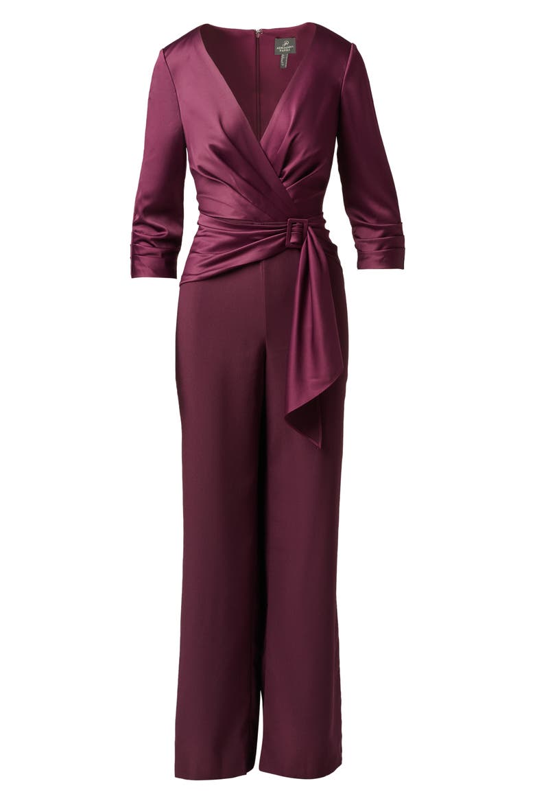 Belted Wide Leg Satin Crepe Jumpsuit, Alternate, color, BORDEAUX GLOW