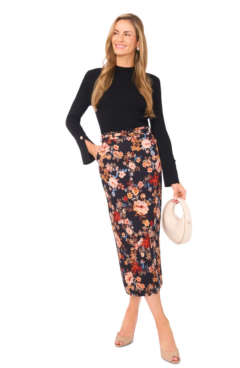 Ted Baker Floral Belted Midi Skirt, Alternate, color, Rich Black