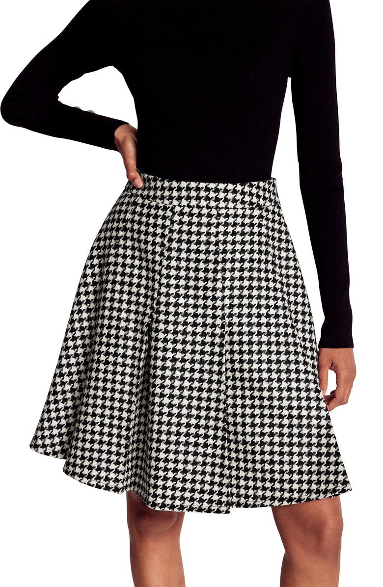 Boden Houndstooth Check Wool Skirt, Alternate, color, Black Dogstooth