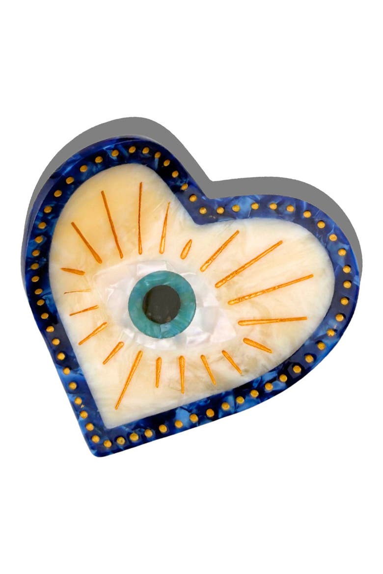 Hand Painted Lucky Eye Heart Claw Clip, Main, color, BLUE