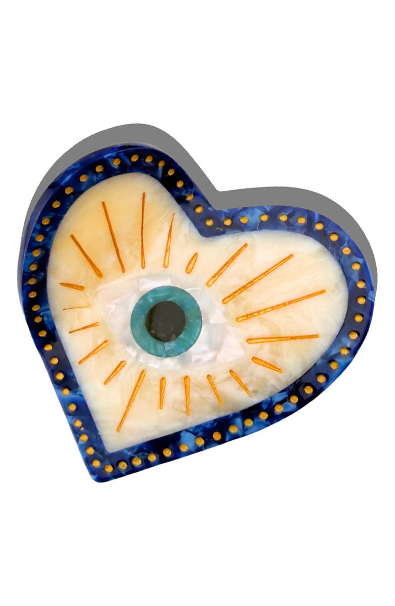 Solar Eclipse Hand Painted Lucky Eye Heart Claw Clip, Main, color, Blue