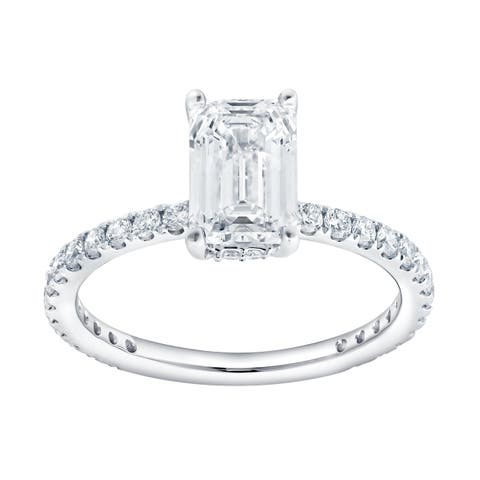 Diadem 14K White Gold Emerald Cut Lab Grown Diamond Hidden Halo Engagement Ring - 2 ctw