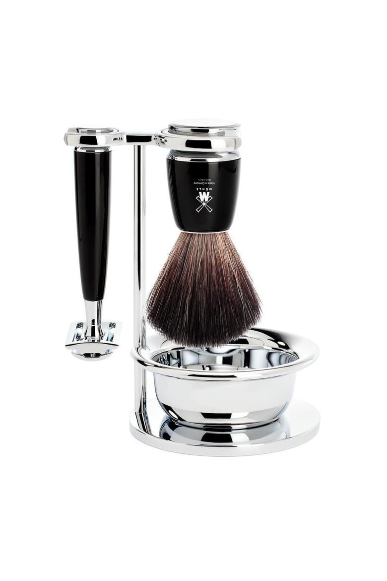 Rytmo Black 4-Piece Black Fiber & Safety Razor Shaving Set, Main, color, Black
