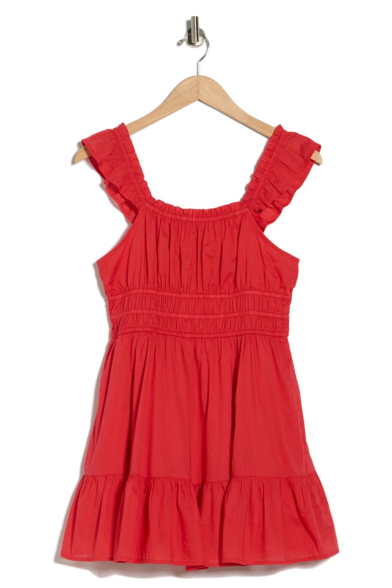 Ruffle Strap Tiered Cotton Minidress, Alternate, color, RED SAUCY